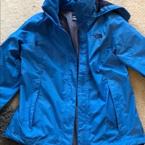 Blue north face rain coat